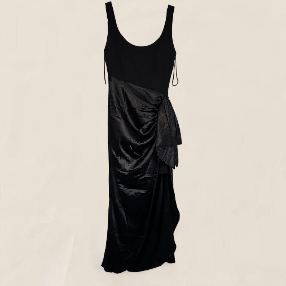 Mable silky draped bow side statement high slit maxi dress | small